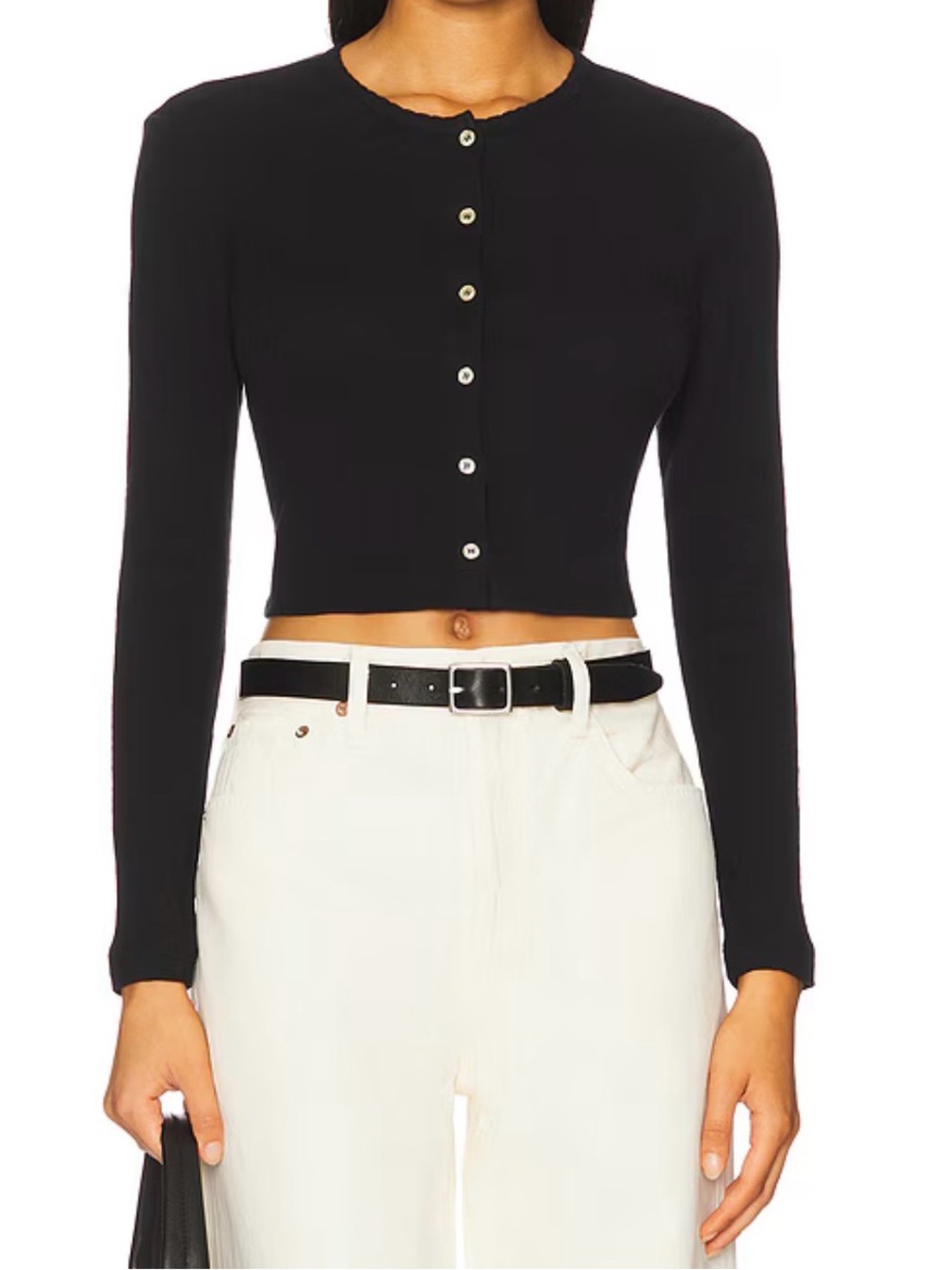 NWT Leset Black Pointelle Crop Cardigan Cotton XS